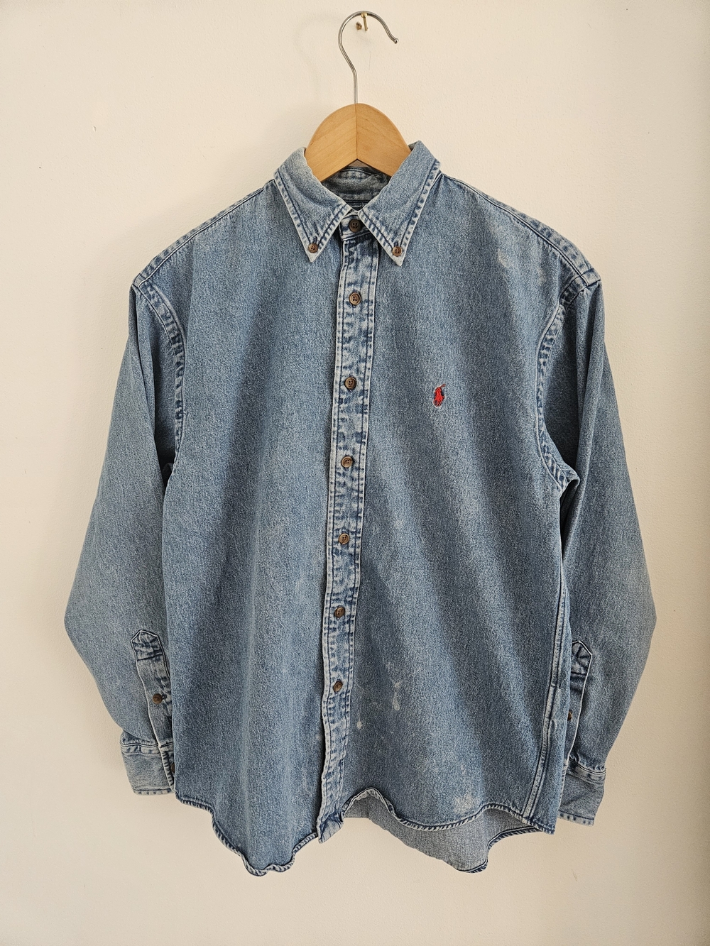 Ralph Lauren Polo Sport Light Blue Denim Button-Down Shirt Womens Size 8 90s